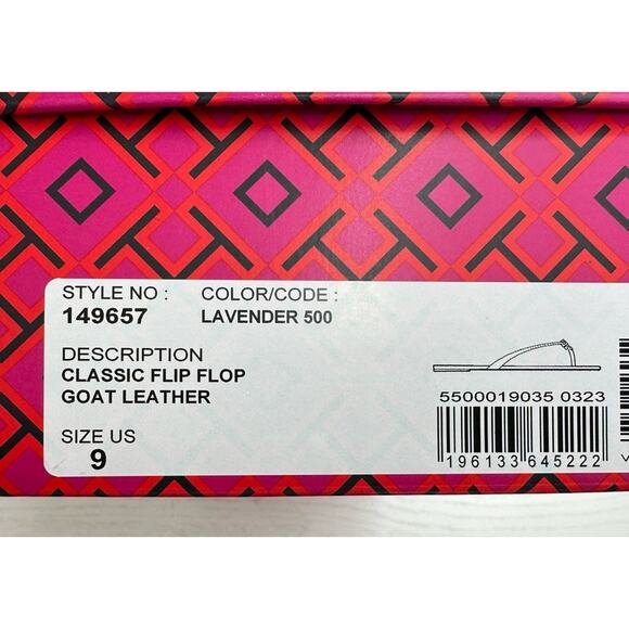 Tory Burch New! Lavender Pink Leather Flip Flop Sandals Gold Logo Summer Vacay 9 - Picture 8 of 9